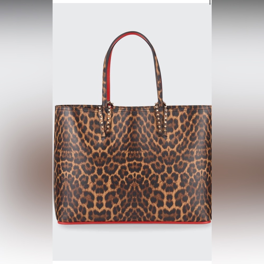 Christian Louboutin Cabata Leopard Print Tote with gorgeous red shoe bottom